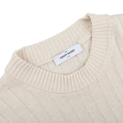 Cream beige cotton linen T-shirt with a round neck and slim fit from Gran Sasso.