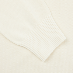 A close up image of a Gran Sasso Cream Beige Egyptian Cotton Crewneck Sweater.