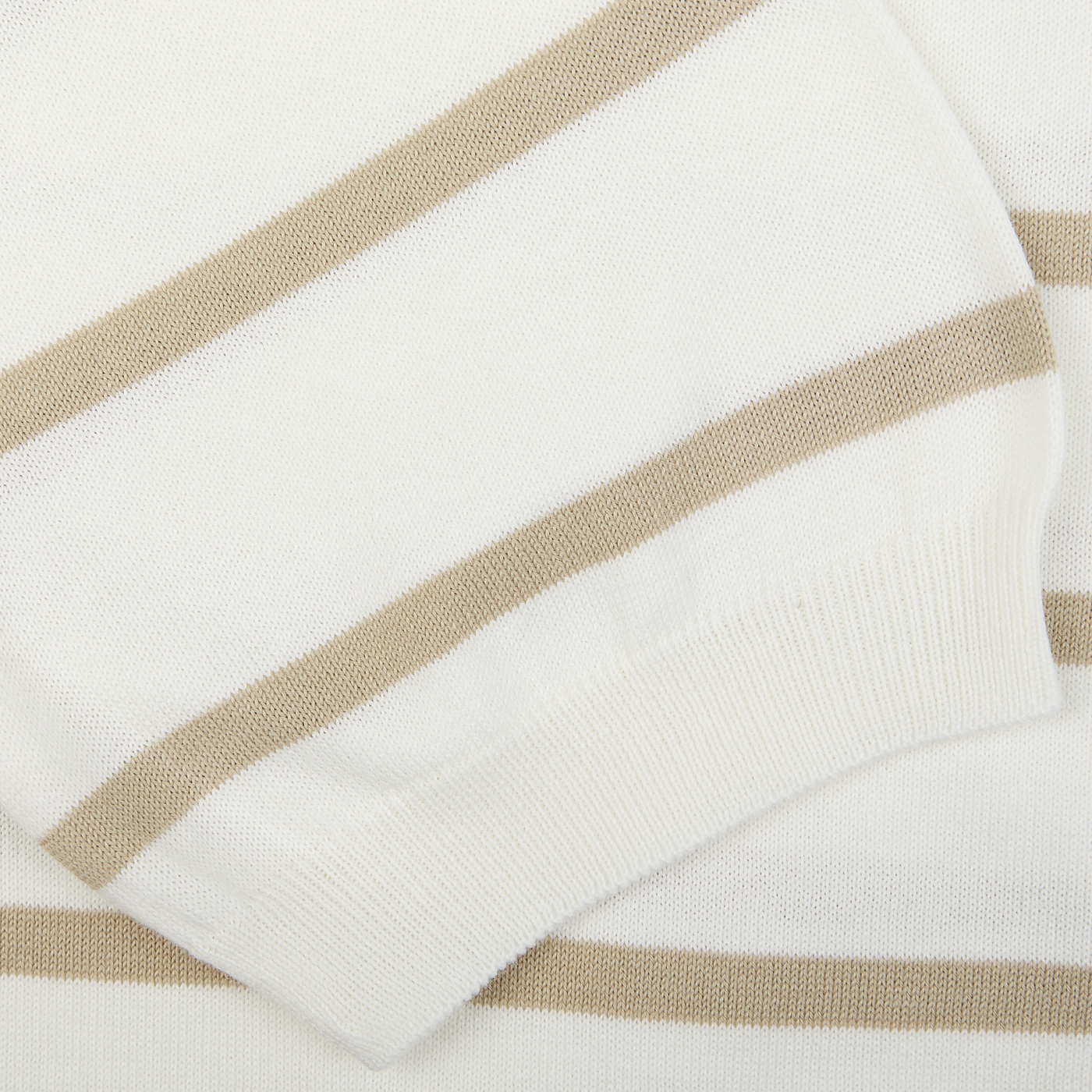 Close-up of a Gran Sasso Cream Beige Striped Organic Cotton T-Shirt fabric.