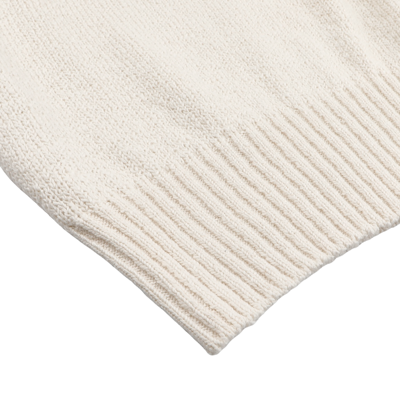 Close-up of a Gran Sasso Cream Cotton Boucle Crewneck Sweater in beige knitted fabric with a ribbed hem, ideal for layering.