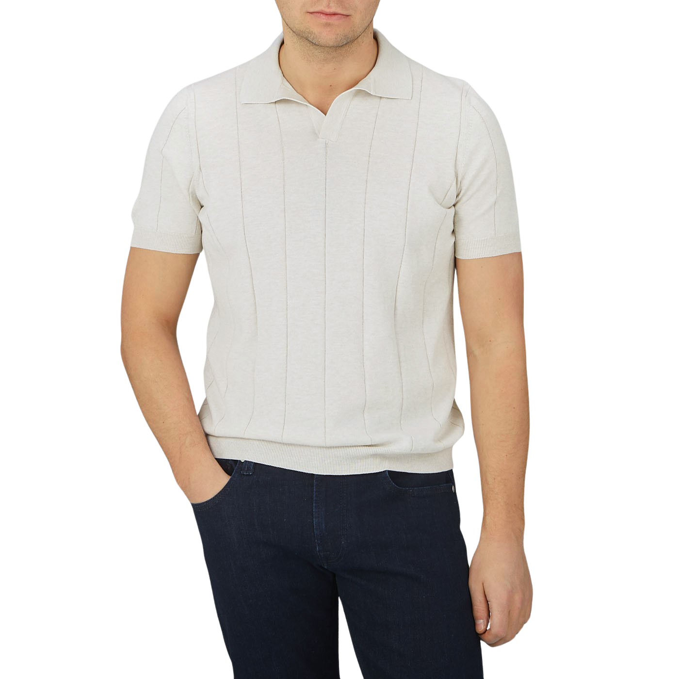 A man wearing a Gran Sasso Cream Cotton Capri Collar Polo Shirt.