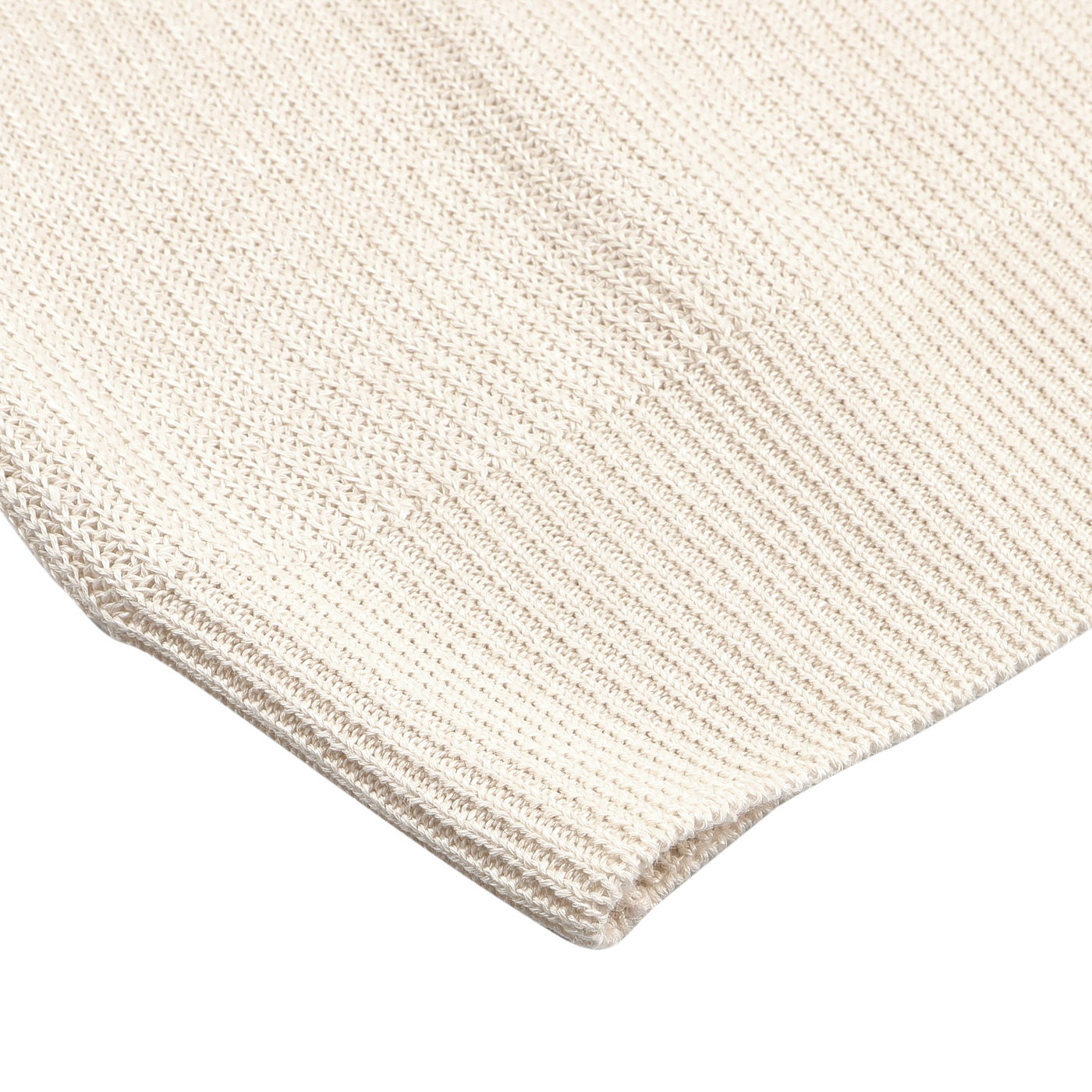 Close-up of the Gran Sasso Cream Cotton Linen LS Polo Shirt, highlighting the intricate stitching and texture of its fabric.