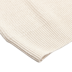 Close-up of the Gran Sasso Cream Cotton Linen LS Polo Shirt, highlighting the intricate stitching and texture of its fabric.