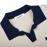 A Gran Sasso Cream Fresh Cotton Contrast Collar Polo Shirt with a navy collar made of cotton.