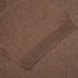 A close up image of a Gran Sasso Dark Brown Knitted Silk Polo Shirt.