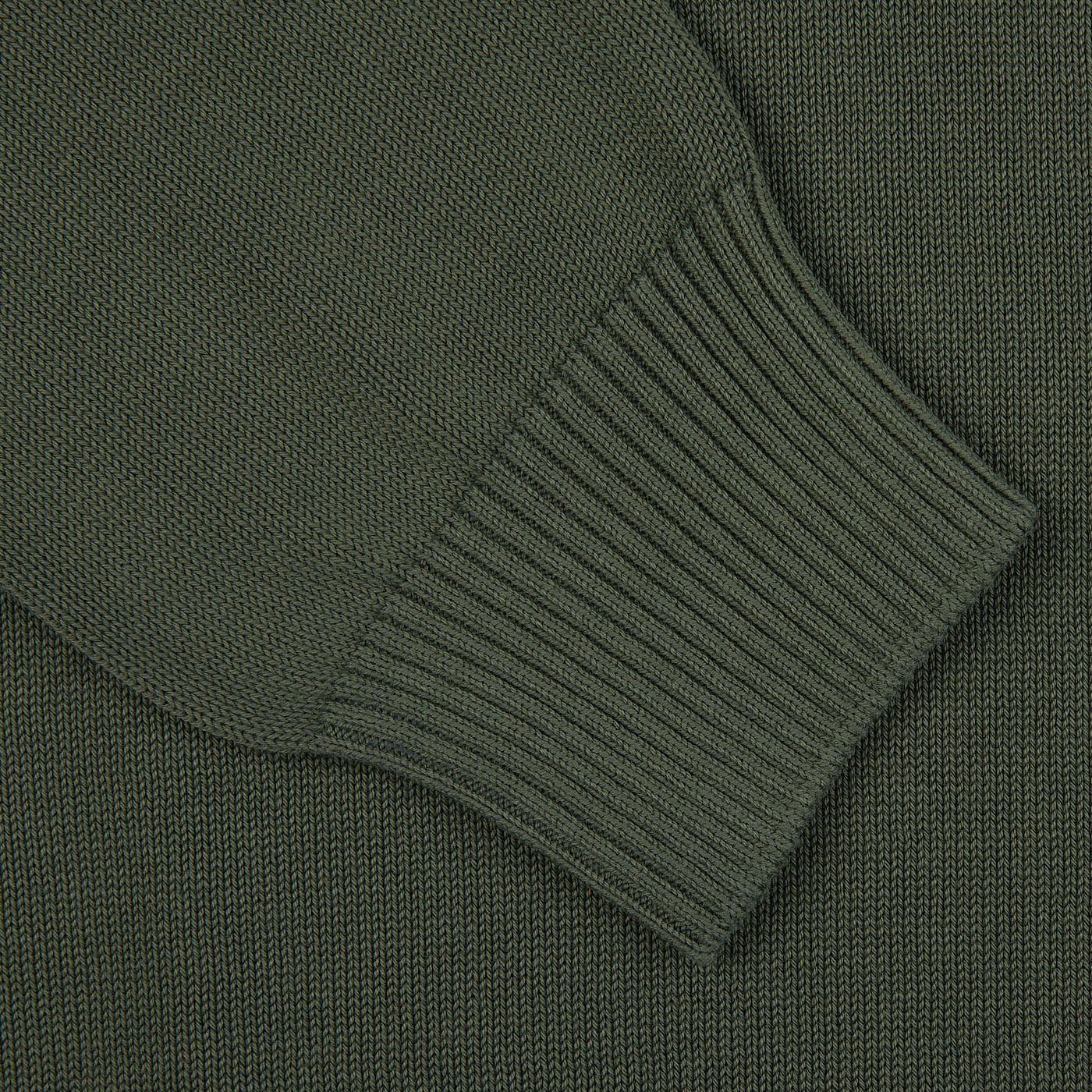 A close up of a Gran Sasso Dark Green Egyptian Cotton Crewneck Sweater.