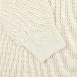 A close up image of an Ecru Rib Stitch Cotton Full-Zip Cardigan by Gran Sasso.