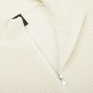 A close up of an Ecru Rib Stitch Cotton Full-Zip Cardigan by Gran Sasso.