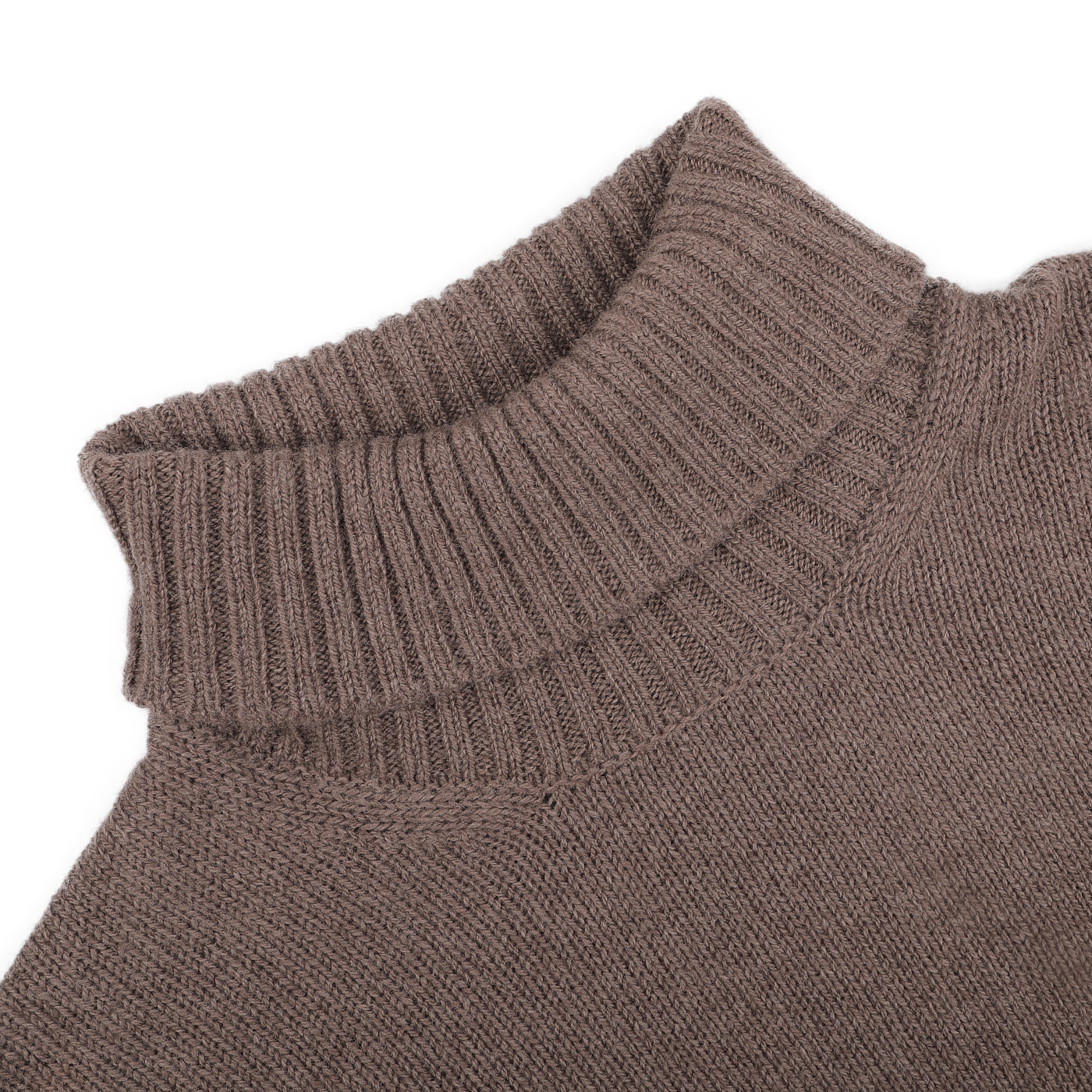 Close-up of the Fawn Brown Air Wool Rollneck by Gran Sasso, displayed against a pristine white background.