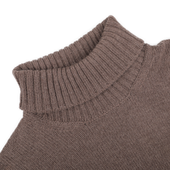 Close-up of the Fawn Brown Air Wool Rollneck by Gran Sasso, displayed against a pristine white background.