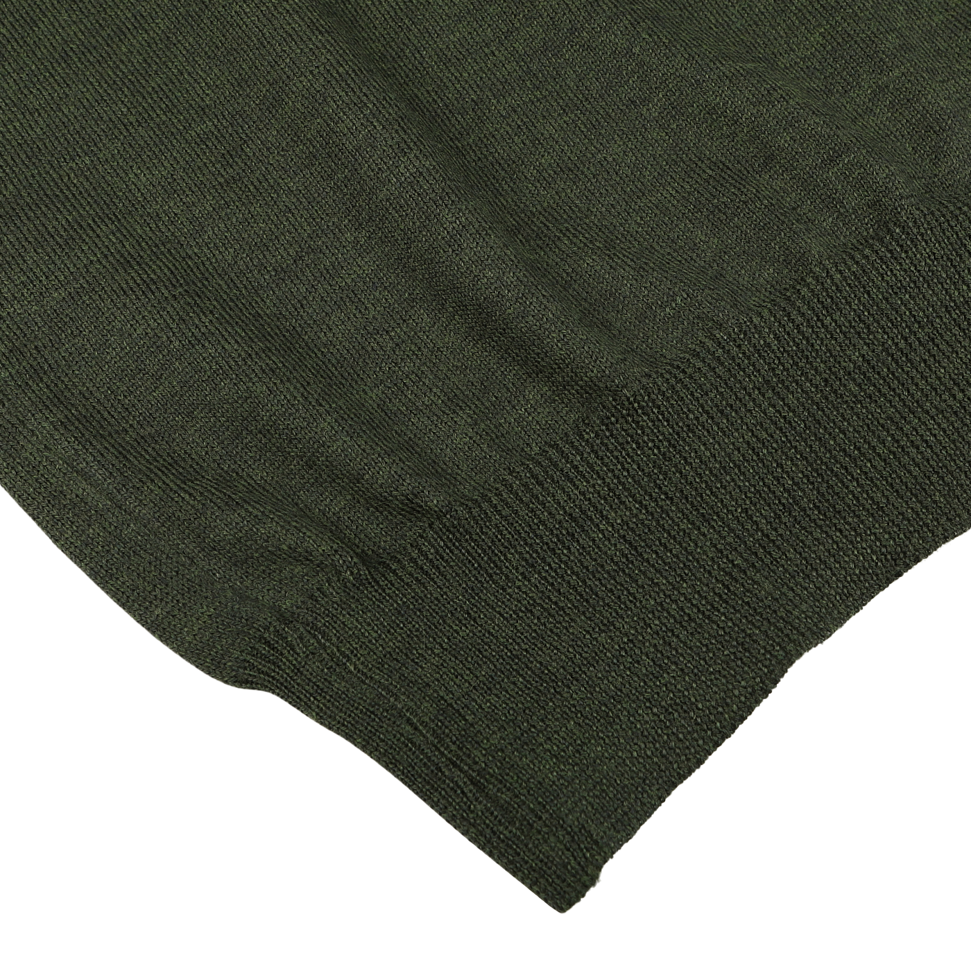 Close-up of the Green Melange Extra Fine Merino Crew Neck by Gran Sasso, showcasing the texture and hem of the garment, highlighting its high-quality merino fabric.