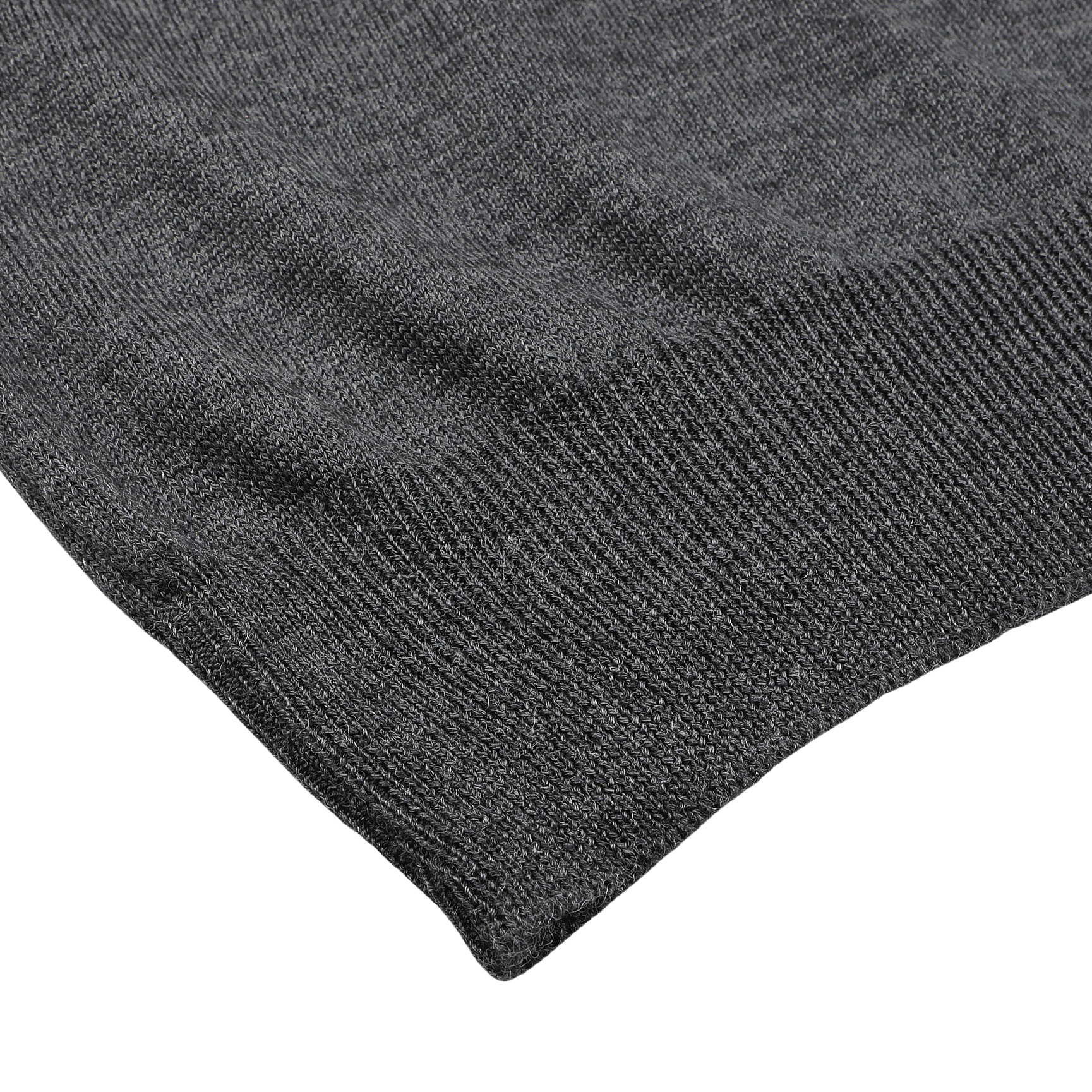 A close-up of the Gran Sasso Grey Extra Fine Merino Wool Polo Shirt displays a ribbed texture along its edge as it lays flat.