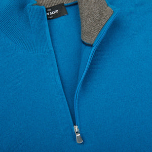 A sustainable Hot Blue Cashmere 1/4 Zip Sweater by Gran Sasso.