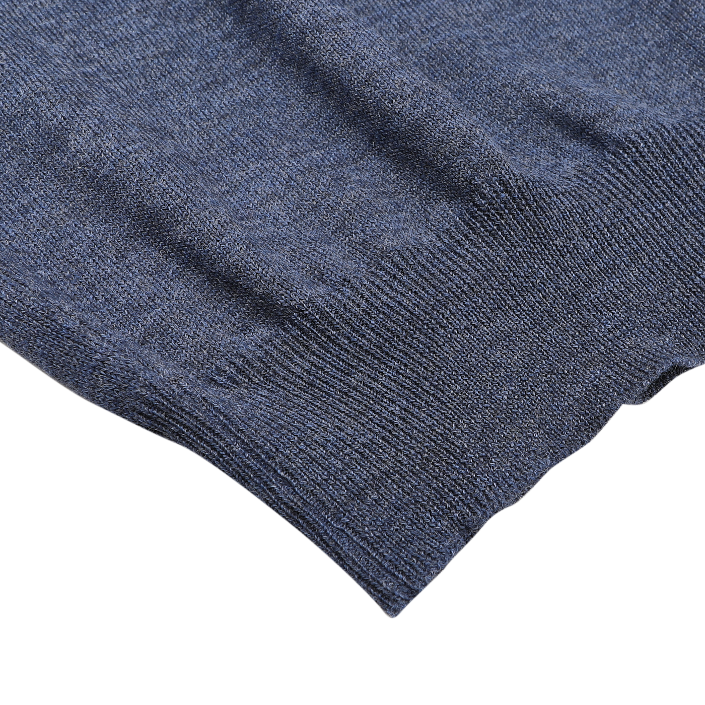 Close-up of the Gran Sasso Indigo Blue Polo Shirt made from extra-fine merino wool, highlighting its ribbed edging and detailed texture.