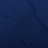 Close-up texture of a Gran Sasso Indigo Blue Organic Cotton LS Polo Shirt with ribbed detailing.