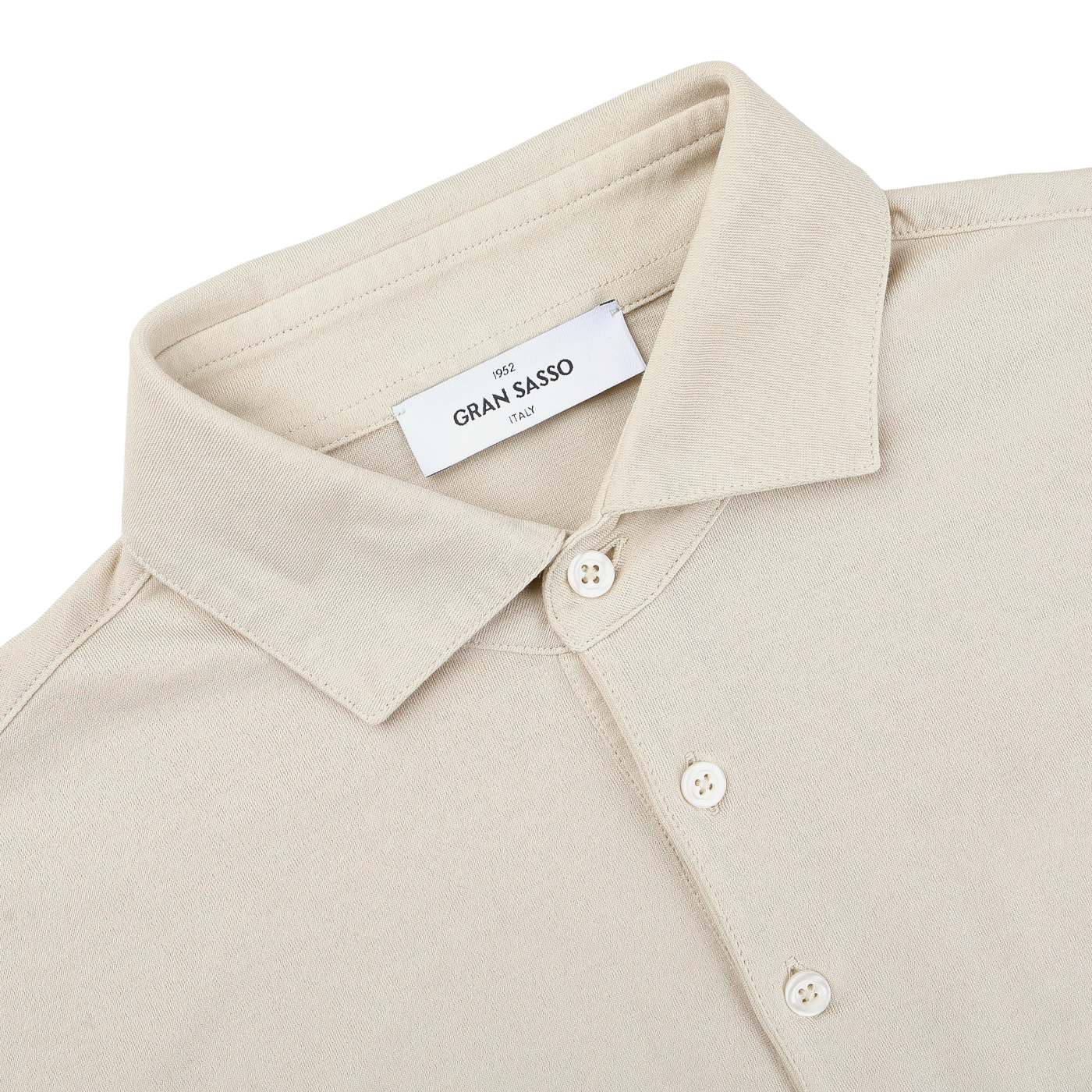 Light Beige Washed Cotton Popover Shirt from Gran Sasso, featuring a slim fit and three visible buttons.