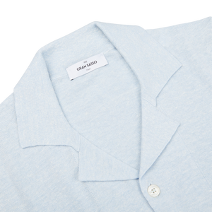A slim fit Light Blue Linen Cotton Bowling Shirt with a button down collar, perfect for your summer wardrobe by Gran Sasso.