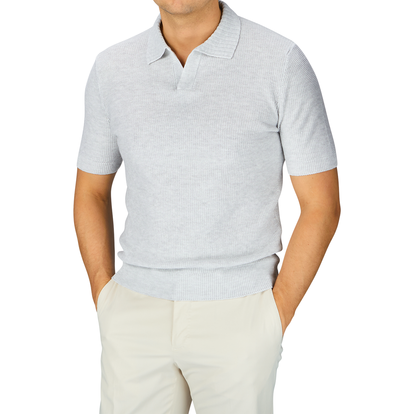 A man in a Gran Sasso Light Grey Cotton Linen Polo Shirt.