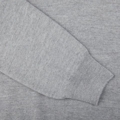 A close up image of a Gran Sasso Light Grey Merino Wool One-Piece Collar Polo Shirt.