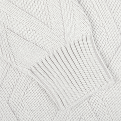 Get a close-up look at the sleeve of the Gran Sasso Light Grey Wool Cashmere Diamond Knit Sweater, showcasing its luxurious ribbed cuff and elegant diagonal knit pattern.