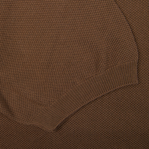 Close-up texture of Gran Sasso Mid-Brown Fresh Cotton Mesh Polo Shirt.
