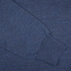 A close up of a Gran Sasso Mid Blue Extra Fine Merino Roll Neck sweater.