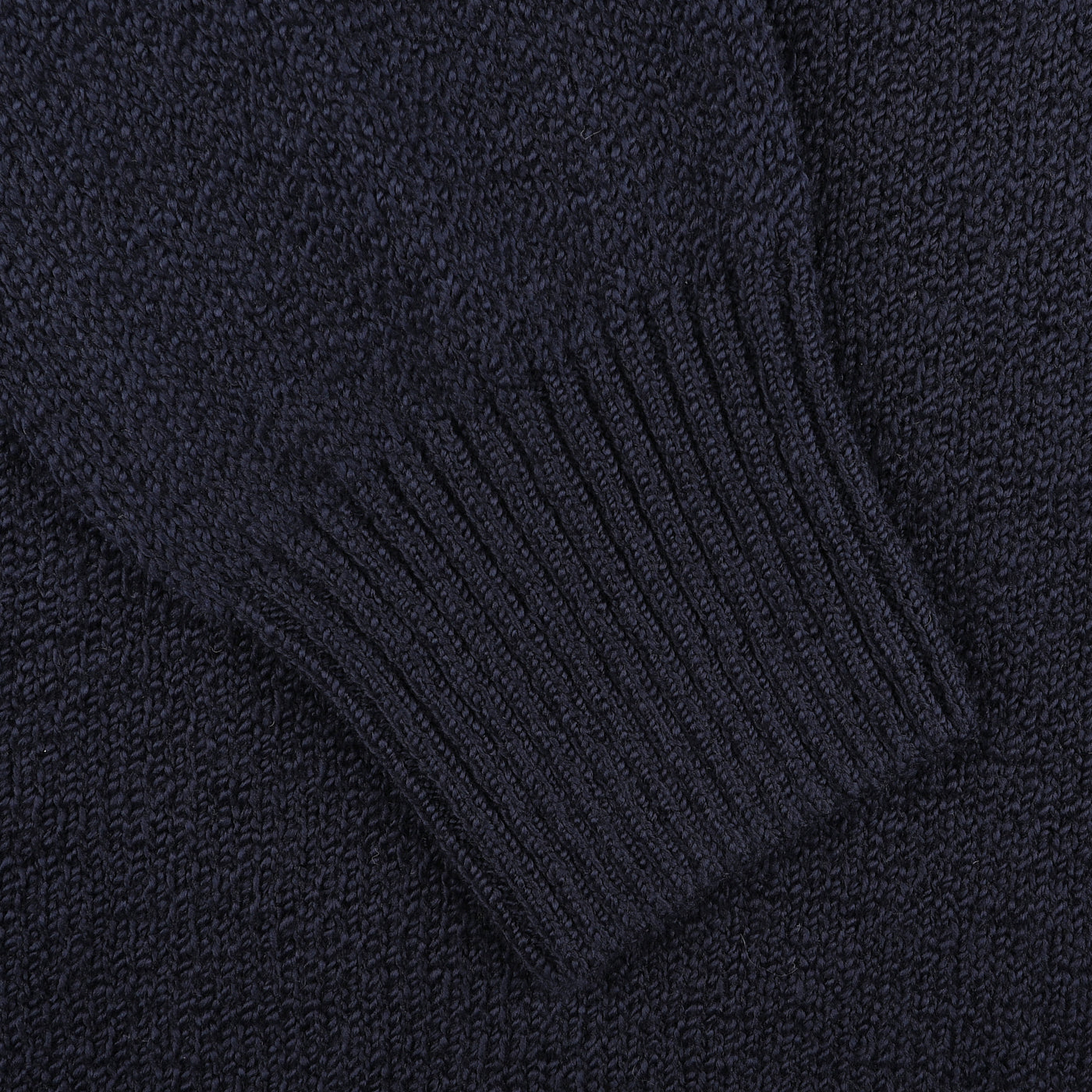 Gran Sasso's Navy Blue Cotton Boucle Crewneck Sweater is shown close-up, featuring its detailed texture and ribbed cuffs in a regular fit.