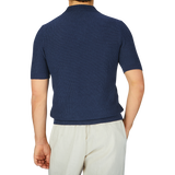A man in a Gran Sasso Navy Blue Cotton Linen Polo Shirt.