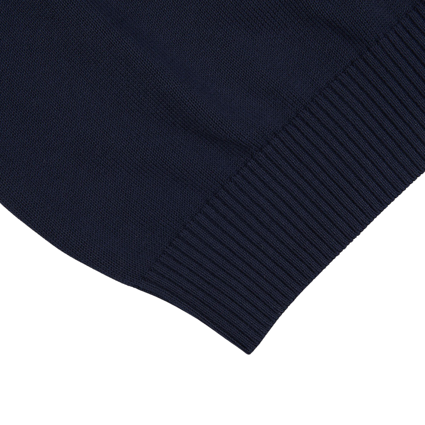 A close up of a Gran Sasso navy blue Egyptian cotton crewneck sweater.