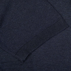 A close up of a Gran Sasso Navy Blue Knitted Silk Polo Shirt.