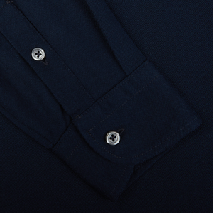 Close-up of a Gran Sasso Navy Cotton Jersey Popover Shirt with buttons, made from pure cotton.