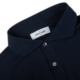 Close-up of a navy Gran Sasso popover cotton jersey shirt collar with a 'Gran Sasso' brand label.