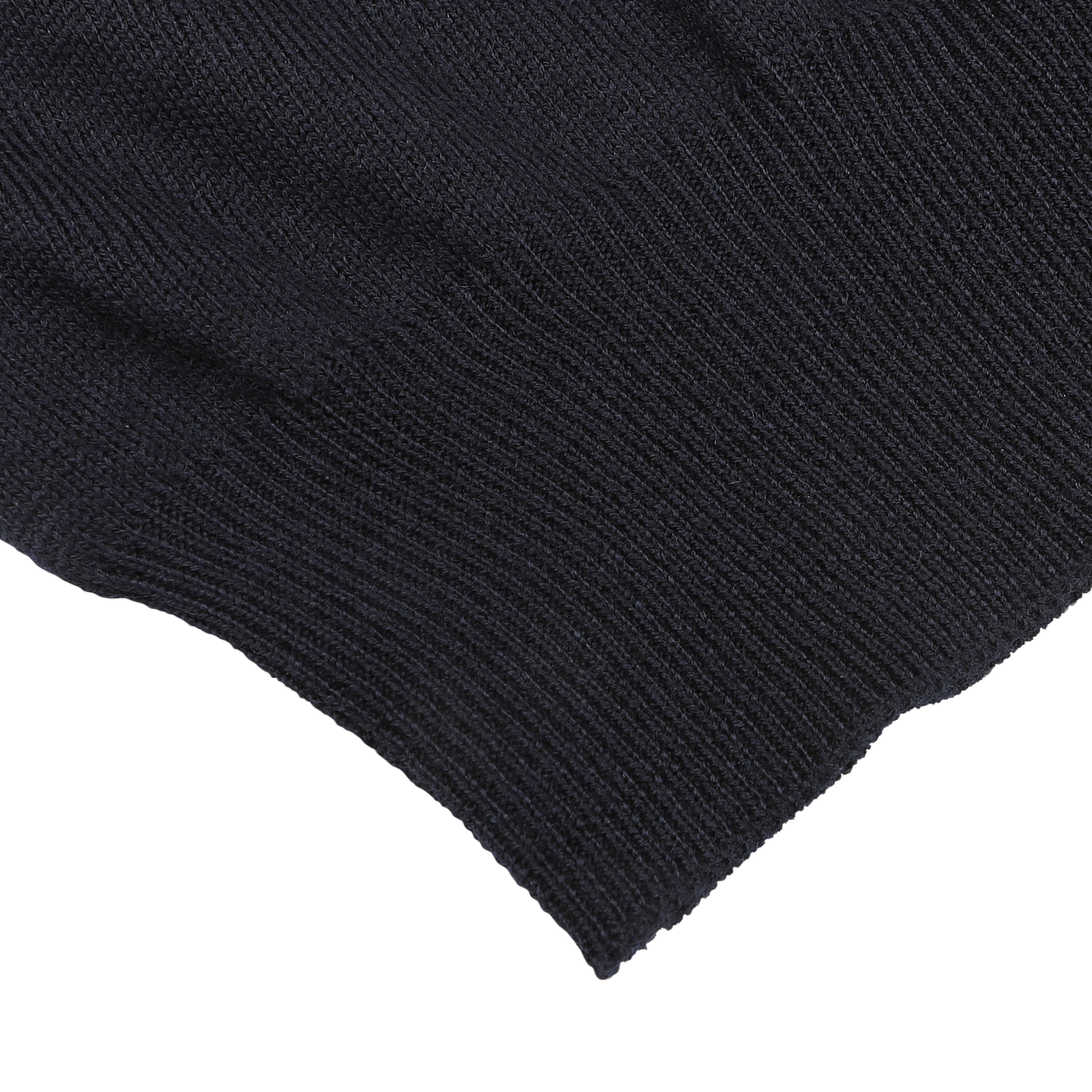 Close-up of the bottom hem of a navy knitted fabric garment from Gran Sasso, showcasing the texture and weave pattern typical of their extra-fine merino wool used in the One-Piece Collar Polo Shirt.