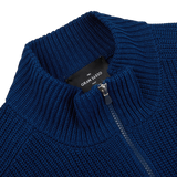 A Dark Blue Rib Stitch Cotton Full-Zip Sweater by Gran Sasso.