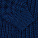 A close up of a Gran Sasso Dark Blue Rib Stitch Cotton Full-Zip Sweater.