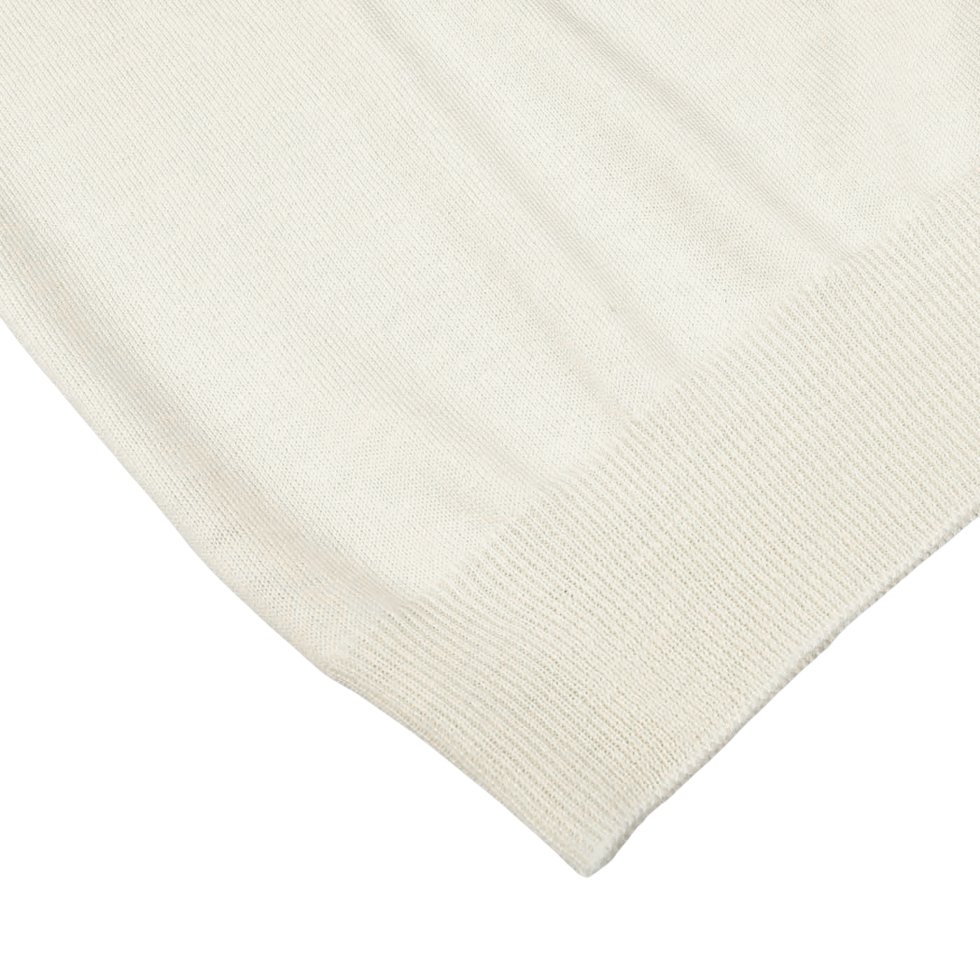 Close-up of the Off White Extra Fine Merino Roll Neck from Gran Sasso, showcasing its merino wool texture and the ribbed hem.