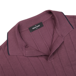 The lightweight Plum Knitted Silk Polo Shirt from Gran Sasso has a collar.