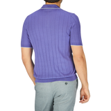 A man in a Gran Sasso Purple Knitted Silk Polo Shirt.