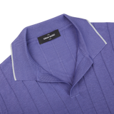 A close up of a Purple Knitted Silk Polo Shirt by Gran Sasso.
