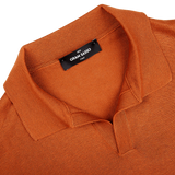 An Gran Sasso Rust Orange Knitted Silk Polo Shirt.