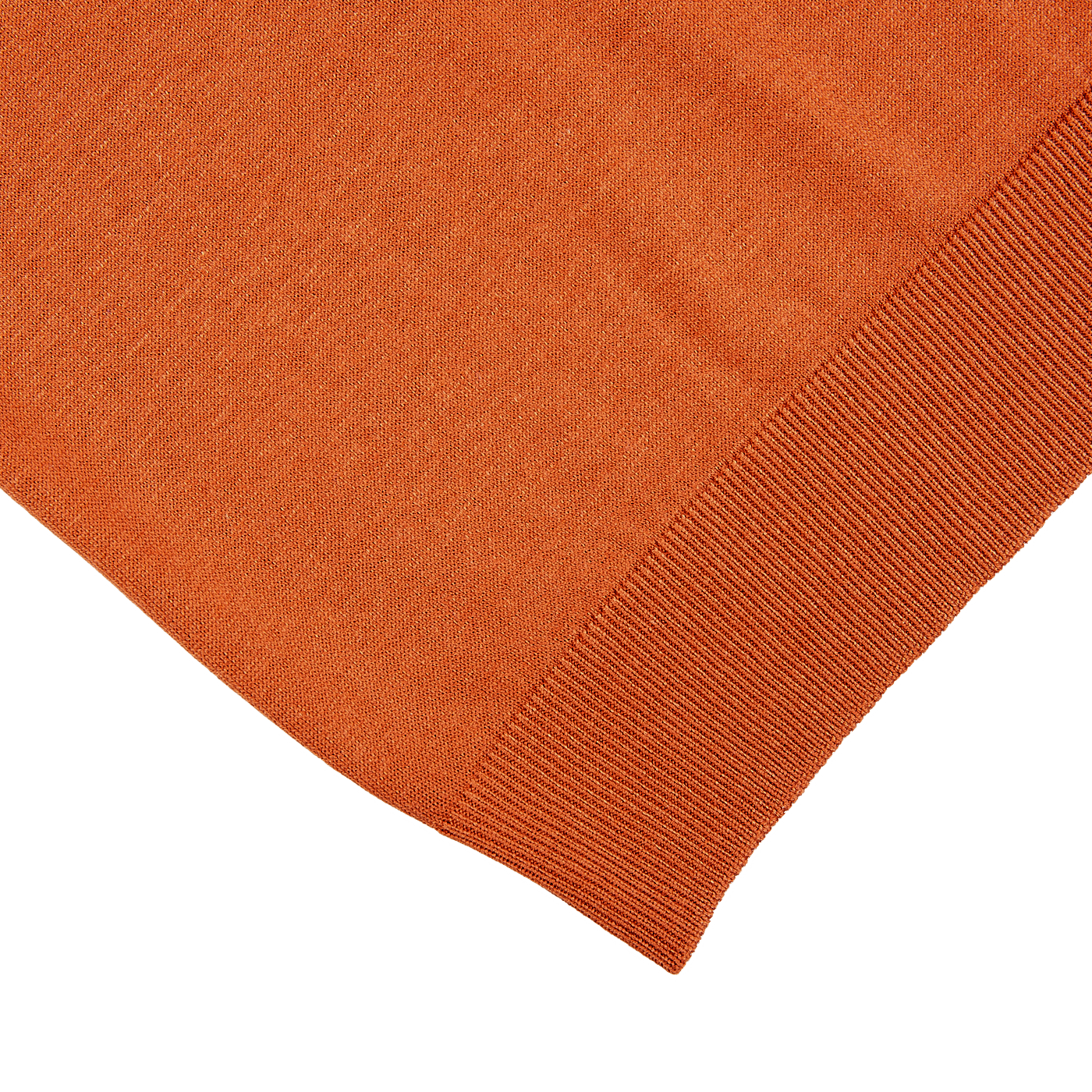 A close up of a Gran Sasso Rust Orange Knitted Silk Polo Shirt on a white surface.