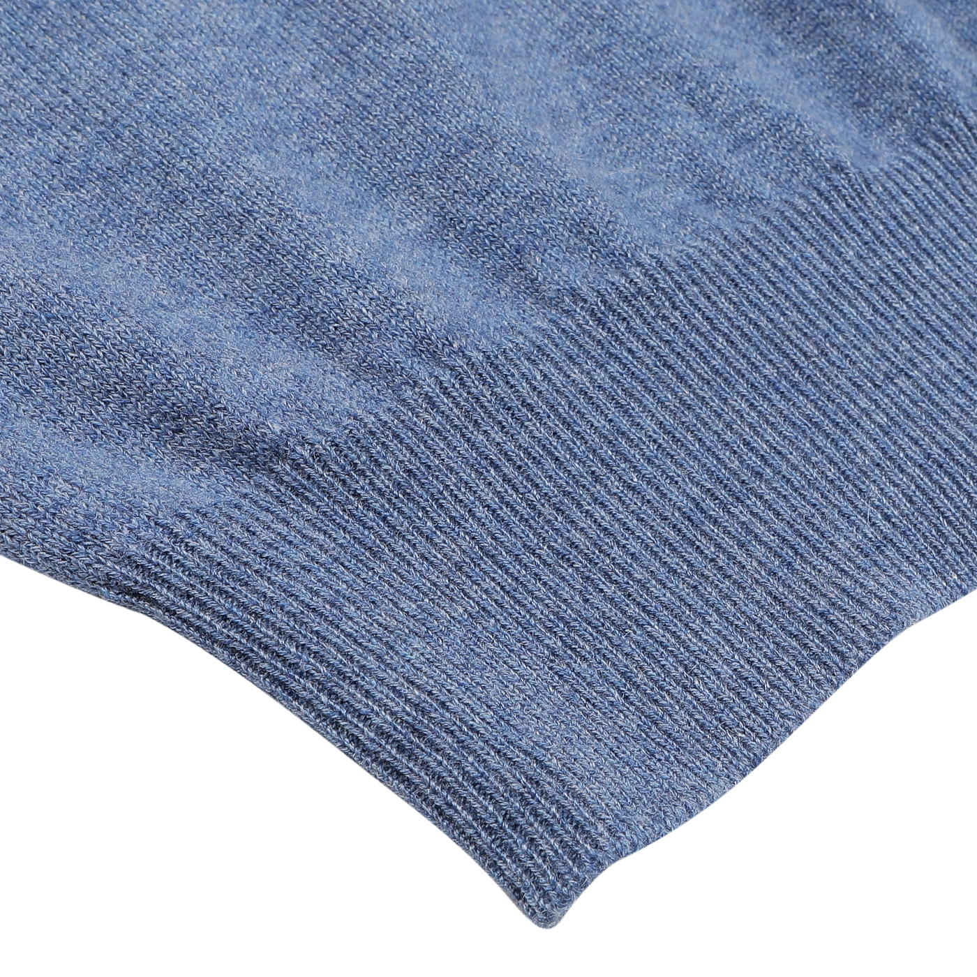 Close-up of the Sky Blue Cashmere 1/4 Zip Sweater by Gran Sasso, highlighting its textured fabric with ribbed detailing.