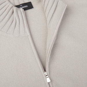 A close up of a Gran Sasso Taupe Felted Cashmere Zip Cardigan in taupe beige.