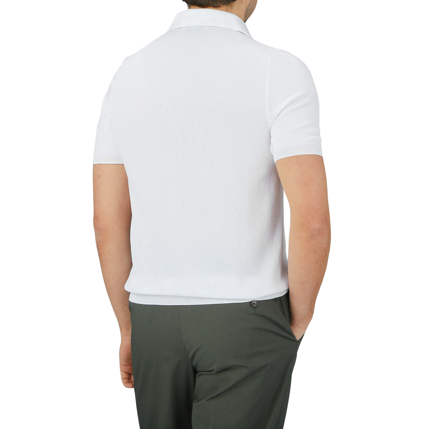 A man in a White Fresh Cotton Mesh Polo Shirt made by Gran Sasso.