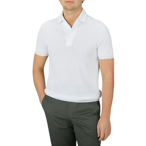 A man in a Gran Sasso White Fresh Cotton Mesh Polo Shirt.
