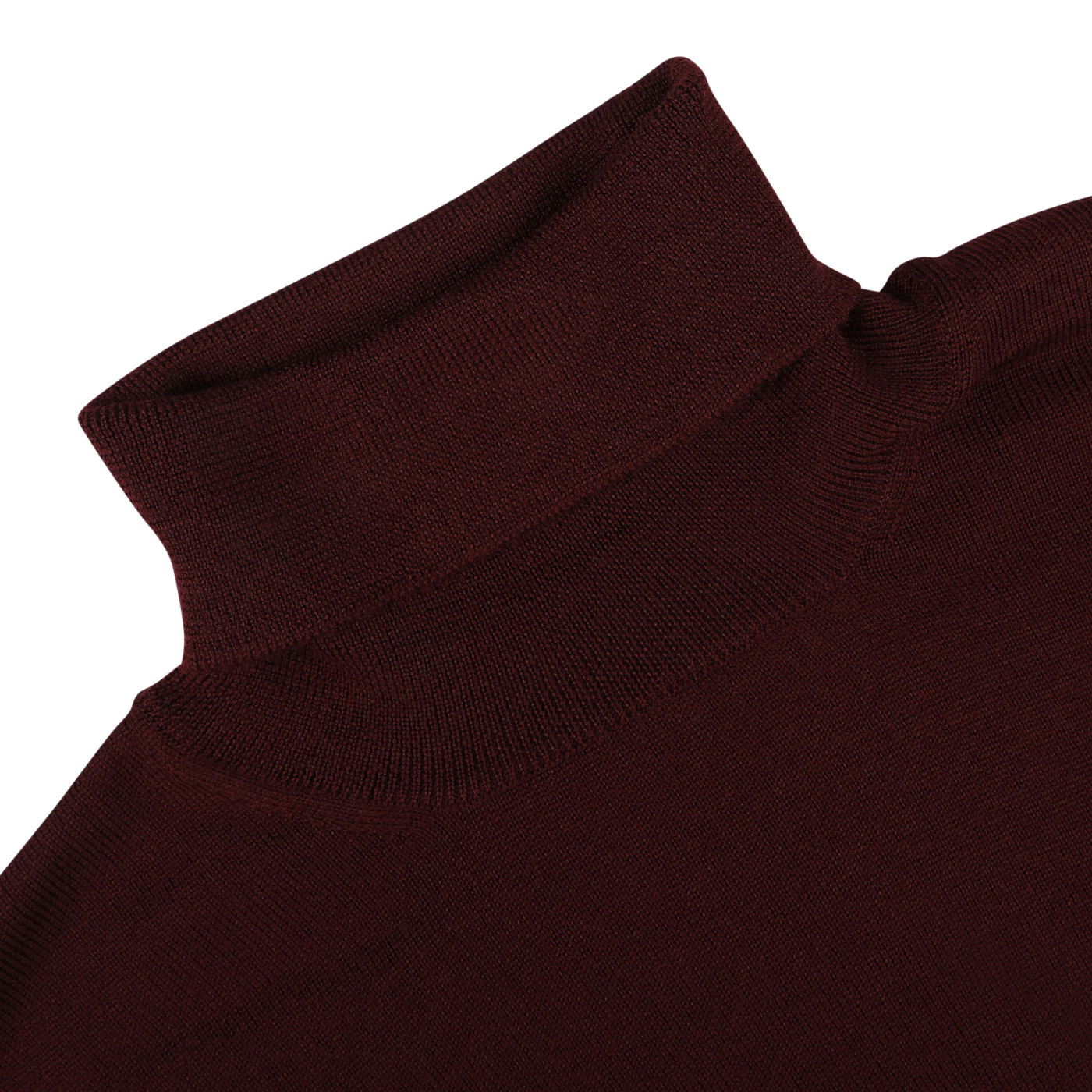 Close-up image of the Wine Melange Extra Fine Merino Roll Neck by Gran Sasso, crafted from extra fine merino wool, lying flat on a white surface.