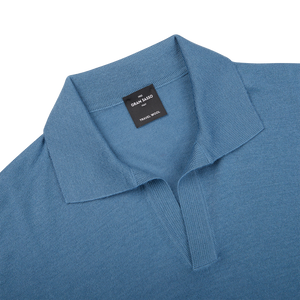 The Blue Travel Wool Knitted LS Polo Shirt by Gran Sasso is perfect for travel.