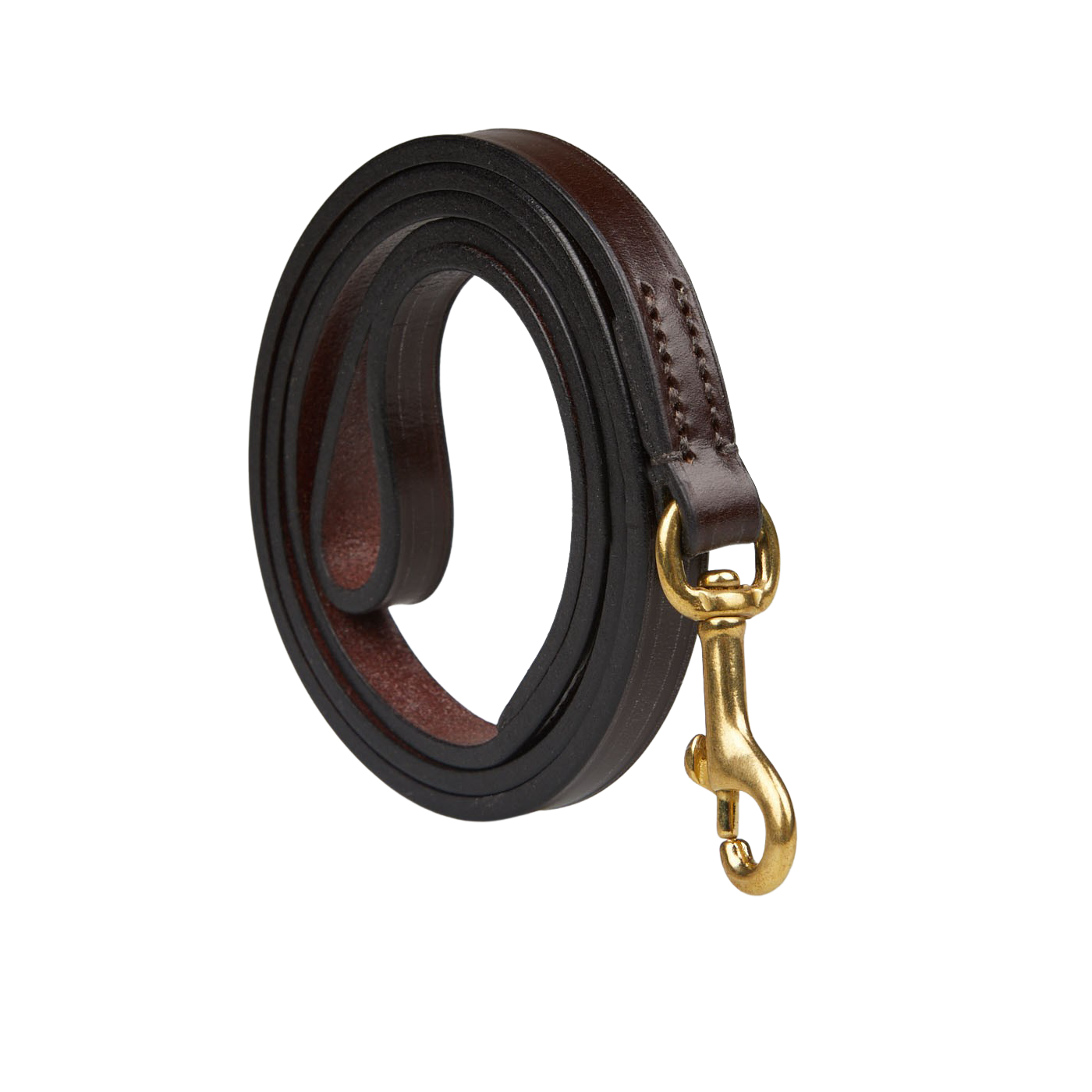 A Hardy & Parsons Dark Brown Saddle Leather Dog Leash with brass hardware.
