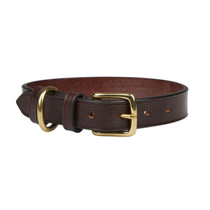 A Dark Brown Saddle Leather Large Dog Collar with brass buckles by Hardy & Parsons.