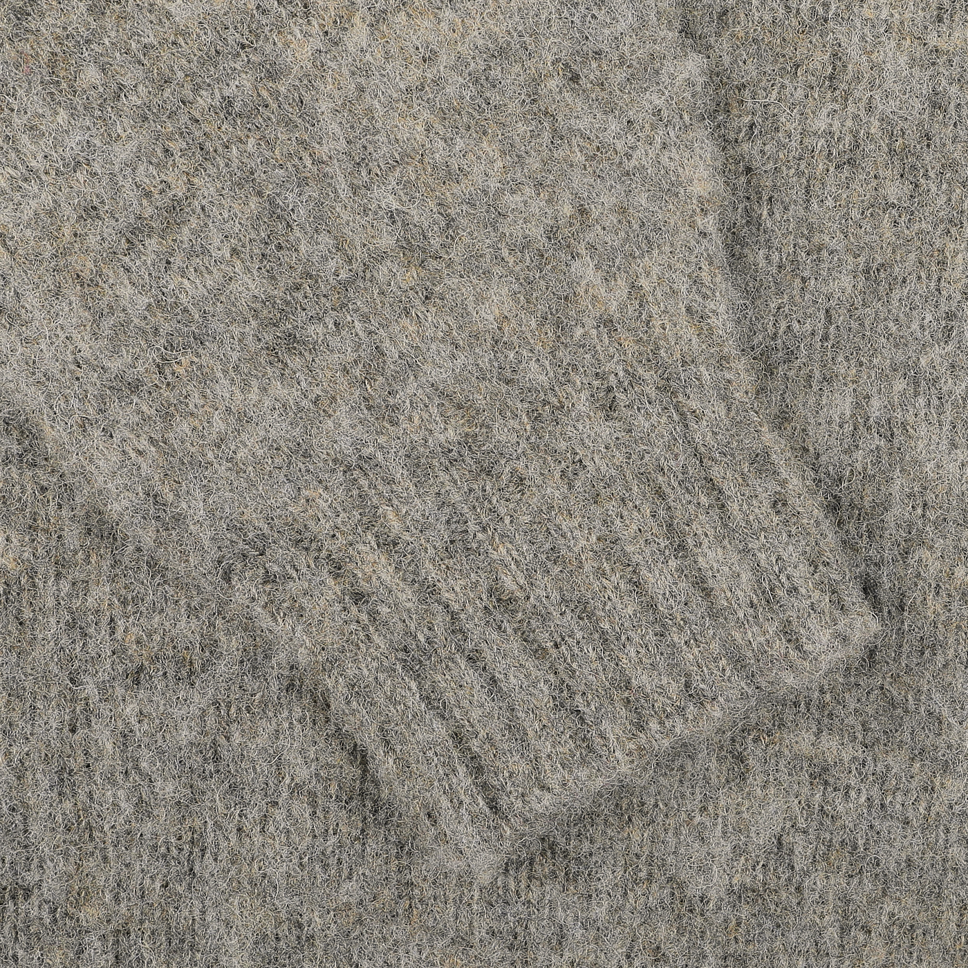 Close-up of an Oyster Grey Brushed Shaggy Wool Crewneck by Harley of Scotland, showcasing a ribbed cuff.